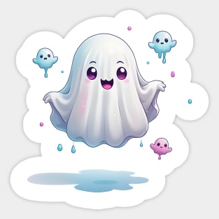 Cute ghost floating. Halloween ghost cartoon Sticker